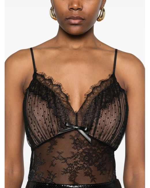 Self-Portrait Black Mesh-Body Mit Punktemuster