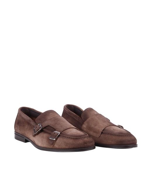 Doucal's Brown Adler Double Buckle Suede Loafers for men