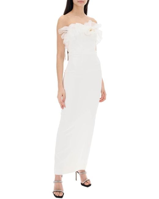 Alessandra Rich White Alessandra reich trägerloses Kleid mit Organza -Details