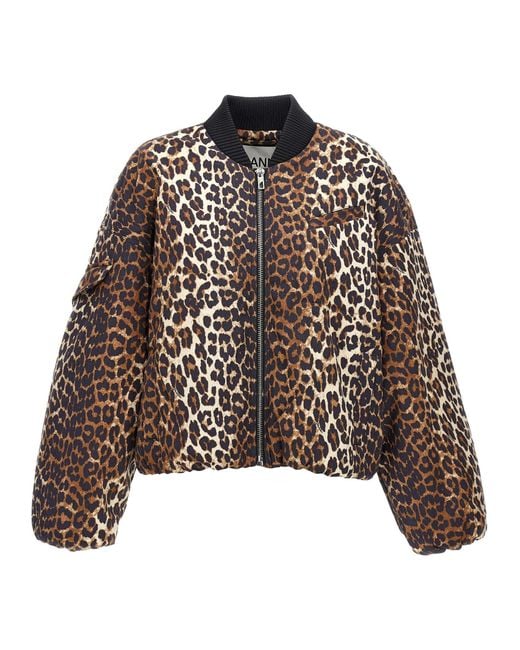 Ganni Brown Leopard Bomberjacke
