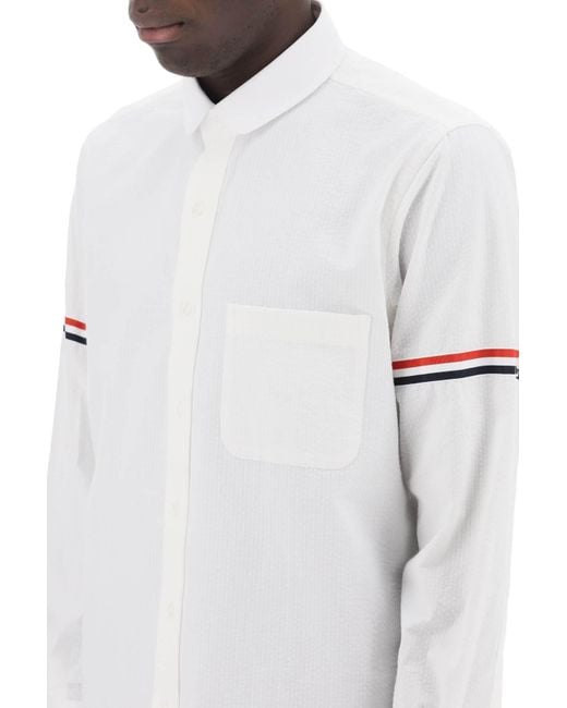 Thom Browne Seersucker -shirt Met Afgeronde Kraag in het White voor heren