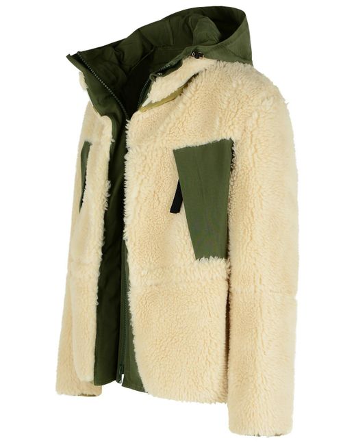 Sacai Green 'Sherling' Wool Blend Jacket