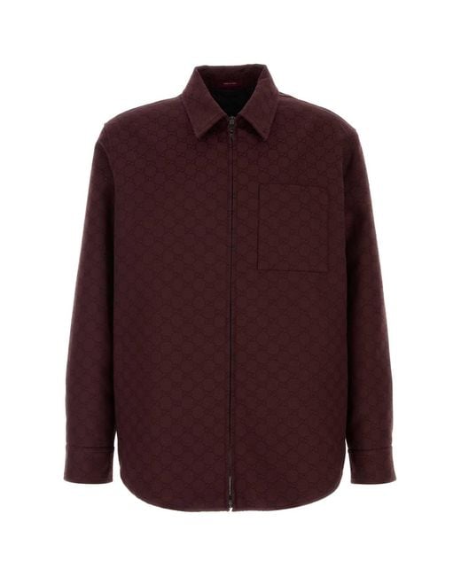 Gucci Purple Burgundy Gg Fabric Jacket for men