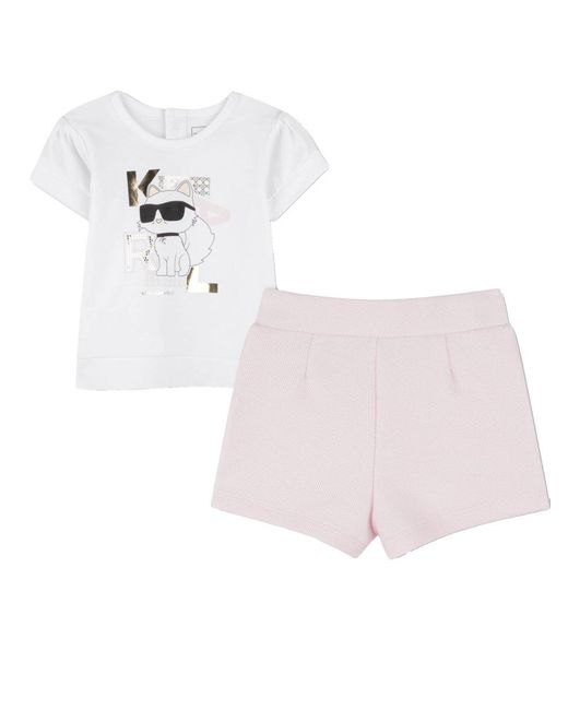 Karl Lagerfeld Pink T Shirt With Shorts Set