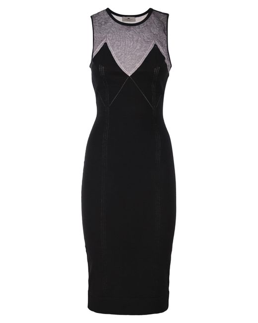 Elisabetta Franchi Black Knitted Dress With Sheer Details