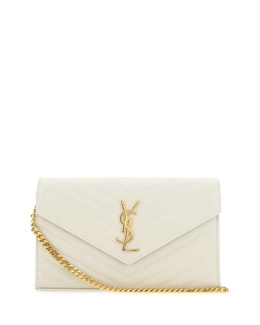Saint Laurent White Ivory Leather Clutch