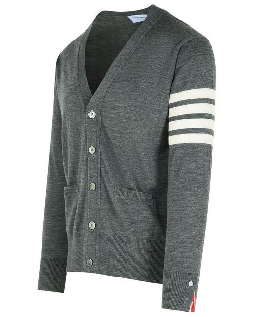 Thom Browne Green '4-Bar' Virgin Wool Cardigan for men