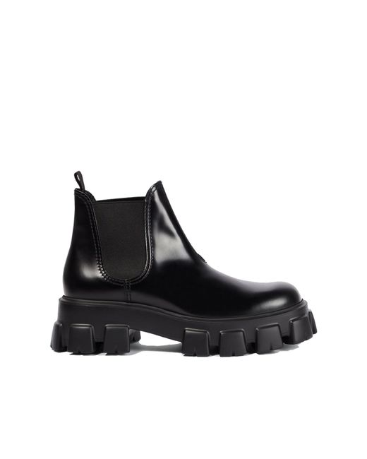 Prada Monolith Lederen Enkellaarzen in het Black voor heren