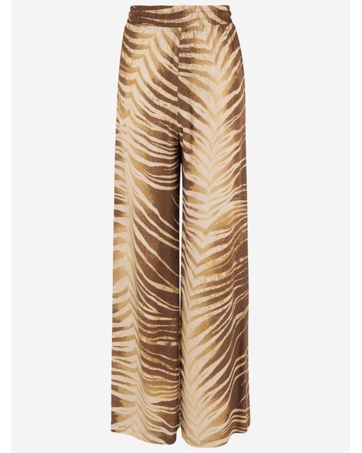 Just Cavalli Natural Viscose Trousers With Brushstroke Print