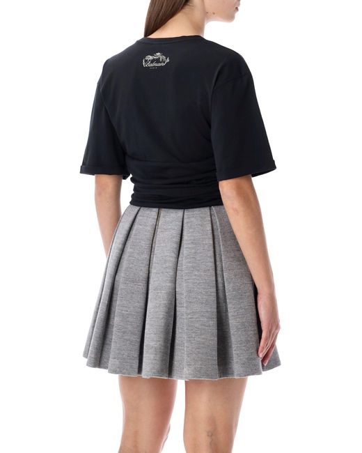 Balmain Black Knotted Cropped Cotton T-Shirt