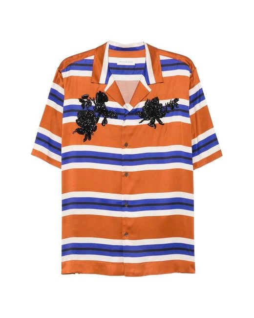Dries Van Noten Blue Striped Shirt Decorated With Beads
