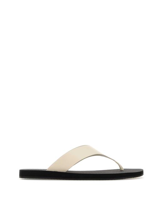 The Row White Ivory Leather Dune Thong Slippers
