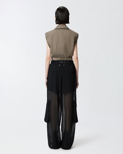 Pinko Black Sheer Georgette Cargo Trousers