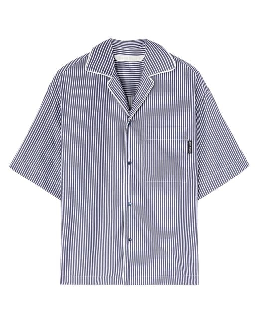 Palm Angels Purple Curved Logo-Print Striped Shirt