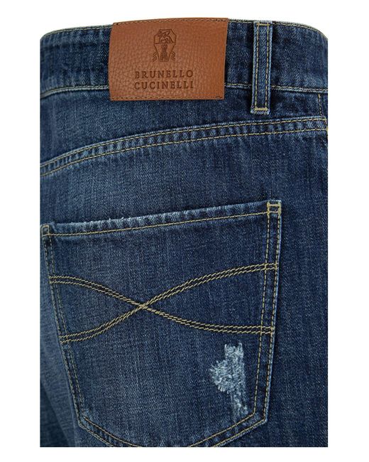 Five Pocket Loisir pantalon dans le vieux denim avec des déchirures Brunello Cucinelli en coloris Blue