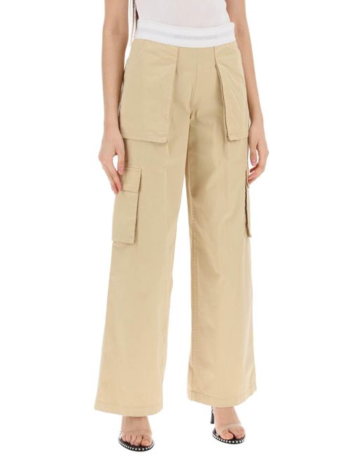 Pantalones de carga delantos con cintura elástica Alexander Wang de color Natural