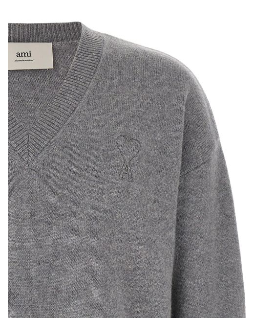 AMI Gray Puff Logo Patch Sweater for men