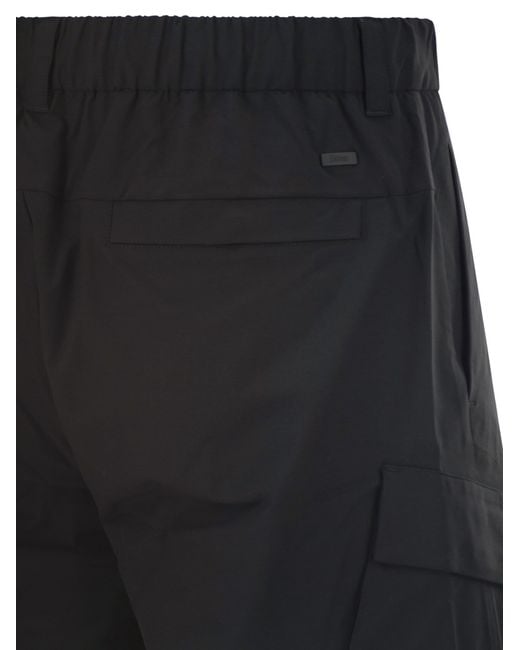 Herno Black Technical Fabric Cargo Bermuda Shorts for men