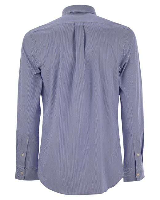 Polo Ralph Lauren Blue Striped Stretch Poplin Shirt for men