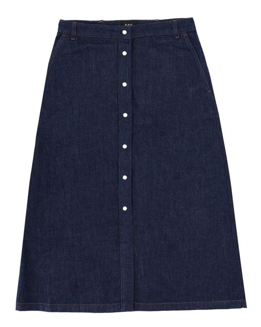 A.P.C. Blue Solid Midi Skirt