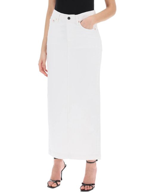 Falda de la columna de mezclilla con un delgado Wardrobe NYC de color White