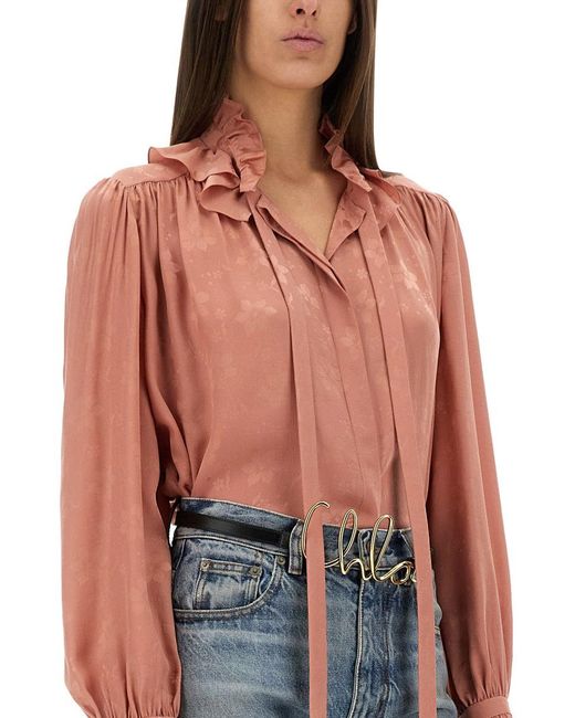 Chloé Red Regular Floral Shirt