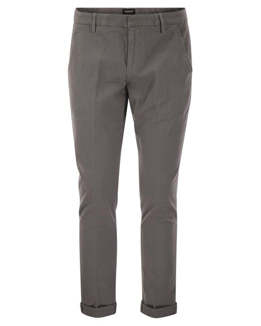 Dondup Gray Gaubert Slim Fit Gabardine Trousers for men