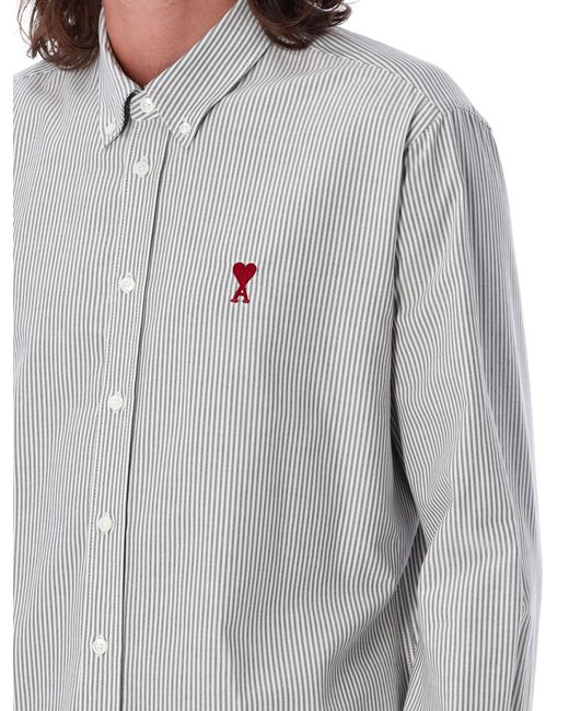 AMI Gray Ami Paris Striped Ami De Coeur Shirt for men