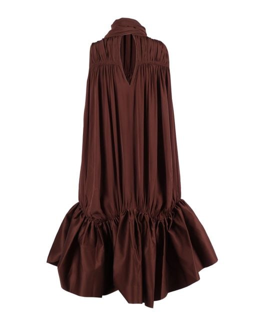 ROTATE BIRGER CHRISTENSEN Brown Gathered Mini Dress Potting Soil (Loose Fit)
