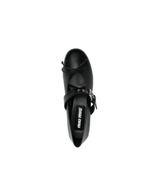 Miu Miu Black Leder Ballerina Pumps