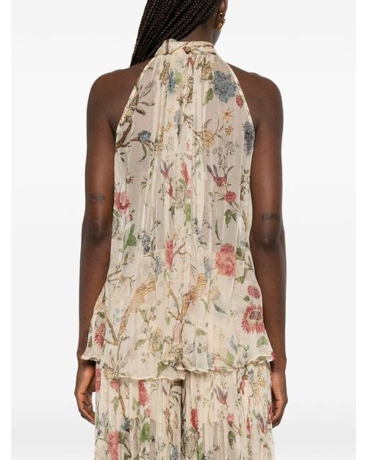 Into The East White Printed Silk Top