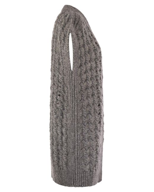 Herno Gray Long Sleeveless Cardigan