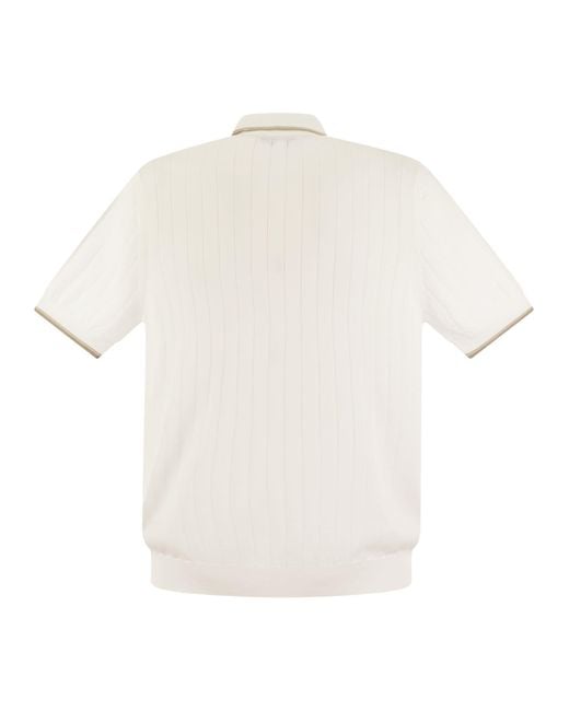 Polo en fil de crêpe en coton pur avec côte plate Peserico en coloris White