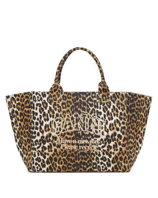 Ganni Brown Recycled Cotton Xxl Tote Bag