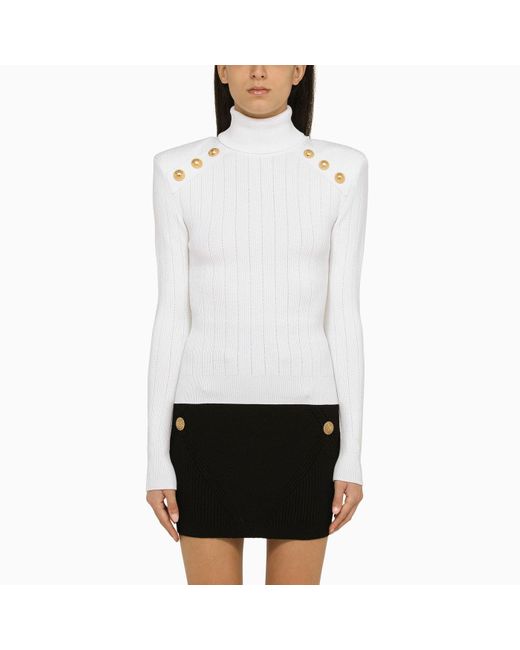 Balmain White Ribbed Turtleneck