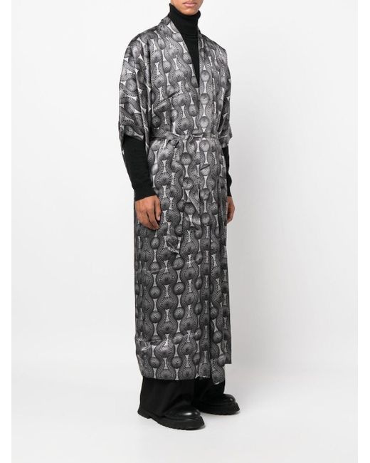 OZWALD BOATENG Gray Printed Silk Long Kimono for men