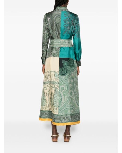Pierre Louis Mascia Green Printed Silk Dress