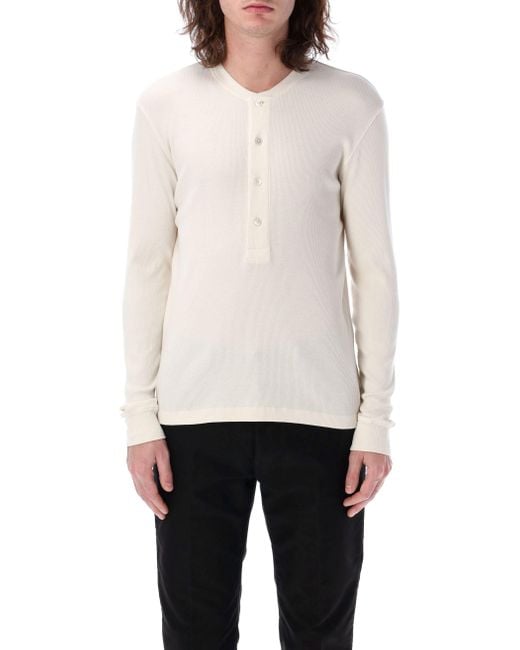 Tom Ford Cotton-Modal Ribbed Henley With Buttoned Placket in White für Herren