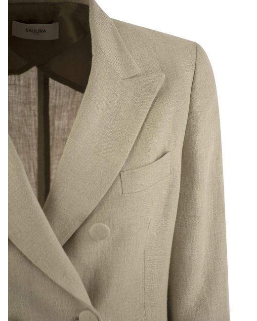 SAULINA Natural Anna Double Breasted Linen Jacket