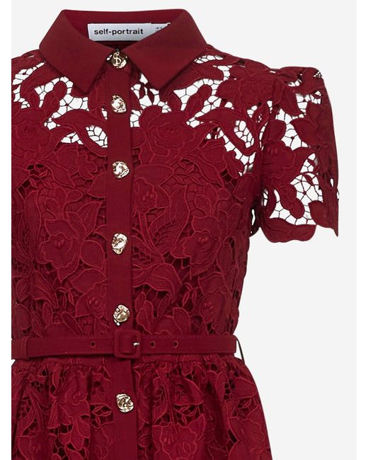Self-Portrait Red Selbstporträt florales Spitzenkleid mit Puffärmelen