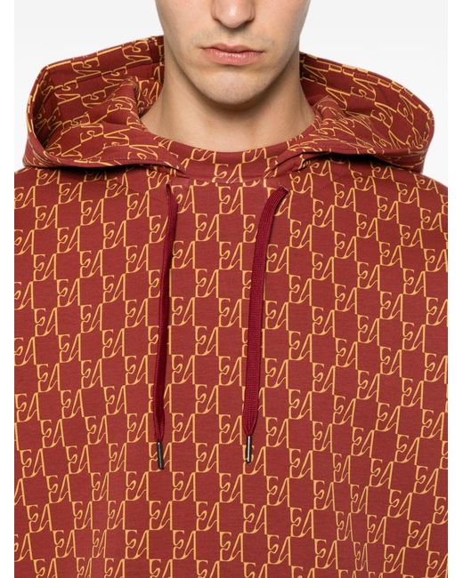 Emporio Armani Red Printed Cotton Hoodie for men