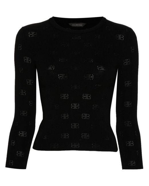 Balenciaga Open Gebreide Woltop in het Black
