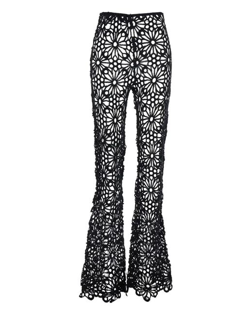 Norma Kamali Black Gehäkelte Hose Mit Blumen