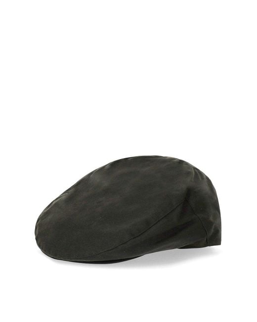 Barbour Black Olive Green Waxed Flat Cap for men