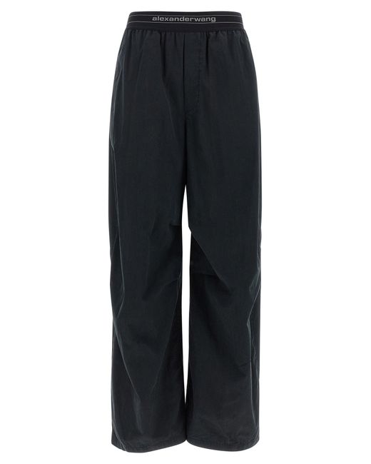 Alexander Wang Blue Wide-Leg Pants With Trompe L'Oeil Flap And Contrast Logo