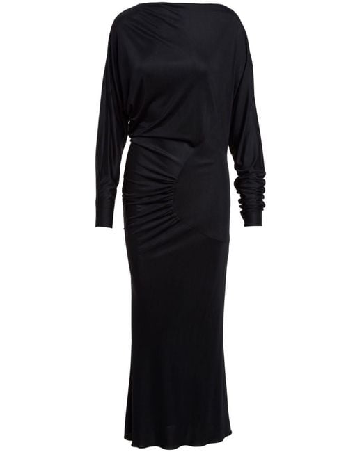 Khaite Black Oron Gathered Long-sleeve Dress