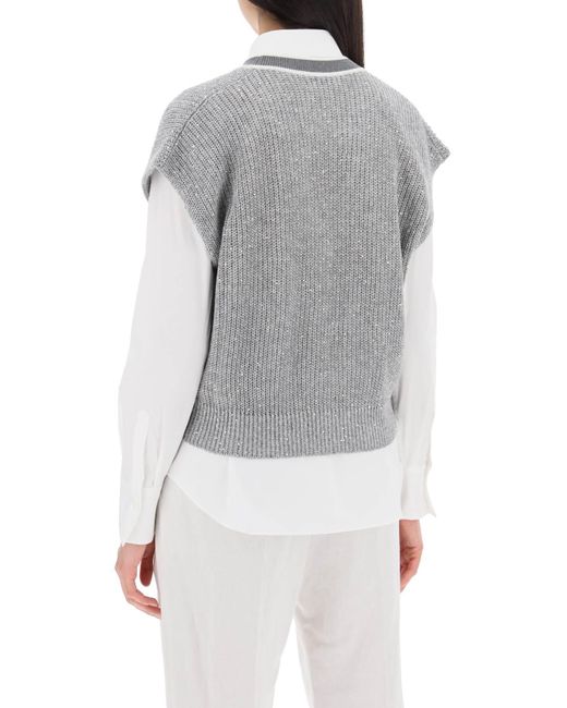 Linen Knit Top para mujeres Brunello Cucinelli de color Gray