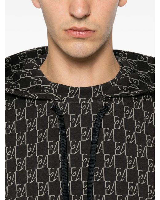 Emporio Armani Black Printed Cotton Hoodie for men