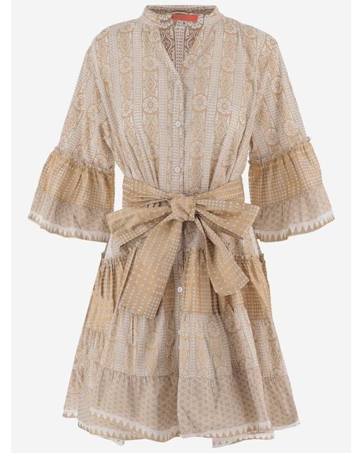 PEP'S CANNES Natural Cotton Dress With Geometric Pattern