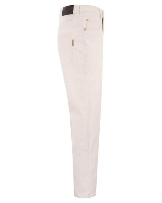 Brunello Cucinelli White Baggy Trousers In Garment-dyed Comfort Denim With Shiny Tab